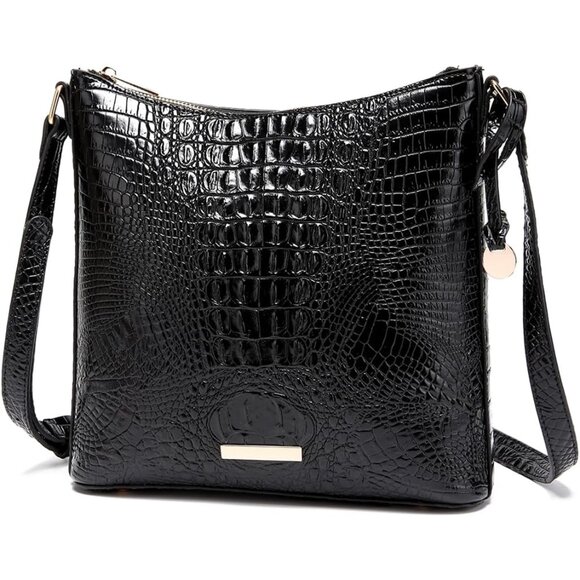 Women Crocodile PU Leather Shoulder Bag Compact Crossbody Purse with Metal Clasp - Picture 6 of 9